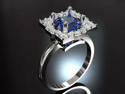 Sapphire Cocktail Ring on Diamond Square Platform jr00292 3D print model