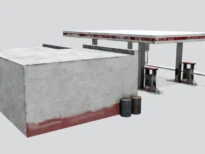 Old Gas Station Abandoned Low-poly 3D model