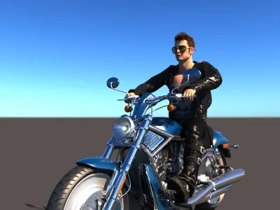 Rigged Rider with Motorbike Model 3D model