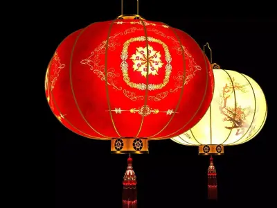 Chinese red lantern  Low-poly 3D model 5