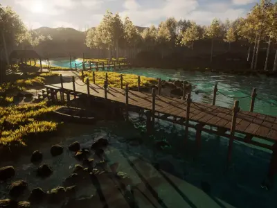 Modular Wooden Village Low-poly 3D model