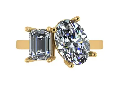 Dual Gemstone Ring - Oval and Emerald 3D print model