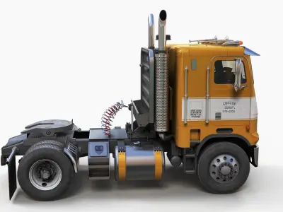 Freightliner Powerliner single axle semitruck Low-poly 3D model
