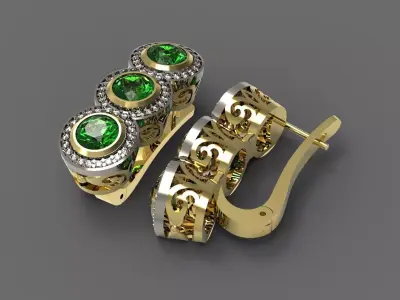 earring 3D print model emerald and diamond earrings 3D print model