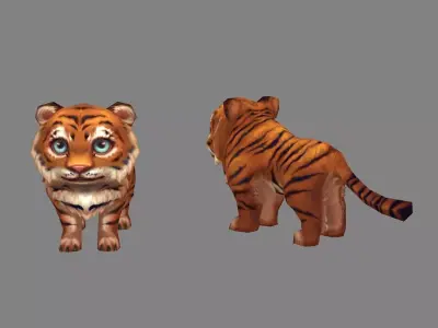 Cartoon little tiger - B Low-poly 3D model