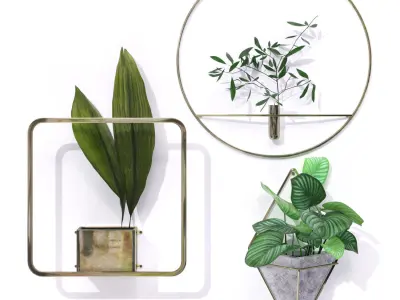 Indoor Leaf Tropical Plants Metal Frame Planter pot  3D Model Collection
