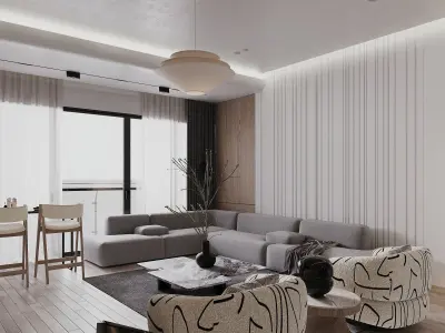 Corona Render Interior Scene Modern Apartment Beige 3D model  3D model