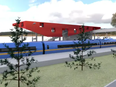 Train Station 3D Low-poly 3D model