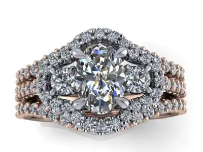 Modern Bridal Ring Oval cut center stone matching wedding band  3D print model