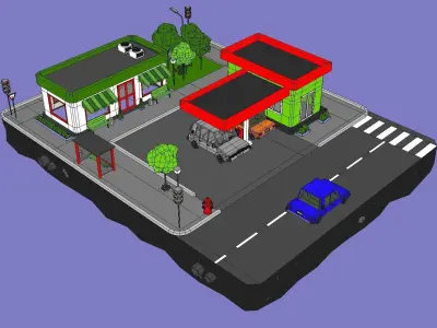 Gas Station from Cartoon Low Poly City Low-poly 3D model