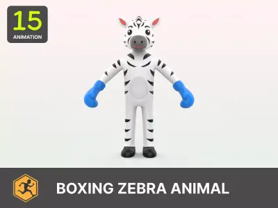 Boxing Zebra Animal Animated  Low-poly 3D model