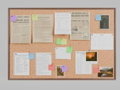 Customizable Wooden Wall Cork Board - Pin Notice Board Low-poly 3D model