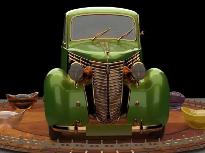 Chinese gold ingot with classic car 3D model