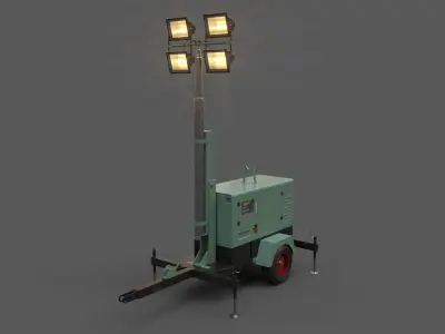 PBR Mobile Light Tower Generator A - Green Light Low-poly 3D model