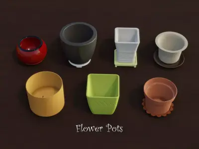 Flower Pots Low-poly 3D model