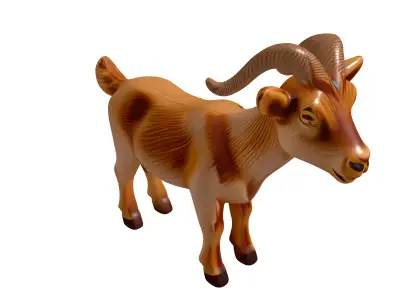 Stylized Wooden Goat Figurine Model Low-poly 3D model