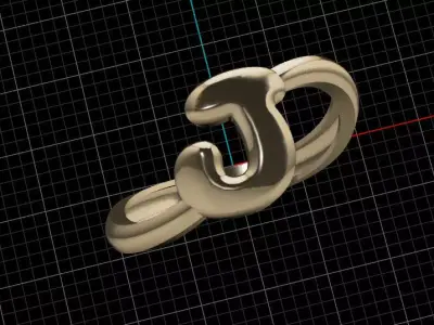 J alphabet bypass shell hallow ring 3D print model