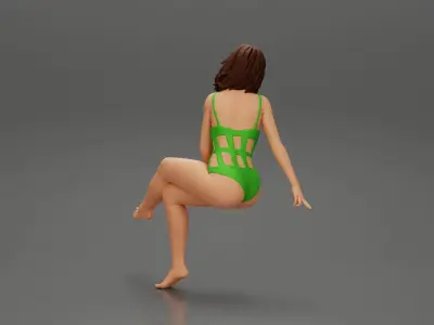Sexy Girl In a onepiece Bikini Sitting On A Car 3D print model