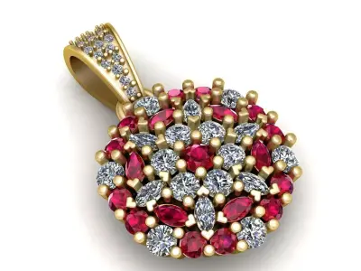 ruby and diamond pendant    3d printable model  3D print model