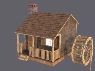 Cottage with Waterwheel 3D model