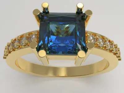 Engagement ring with princess cut gem  3D print model