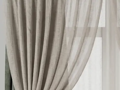 Classic curtains and linen tulle 002 Low-poly 3D model