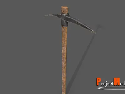 Pickaxe-Version002 axe with wooden handle Low-poly 3D model