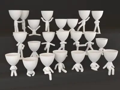 20 Pot plant with little person style 3D printable models 3D print model