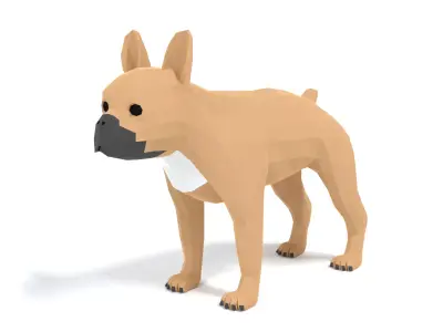 Low Poly Cartoon French Bulldog Low-poly 3D model