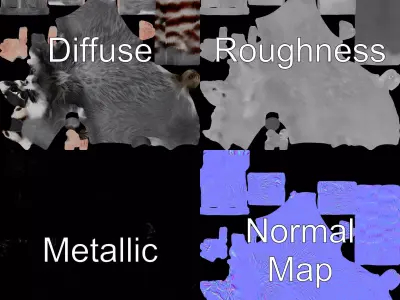 Grey Raccoon Fur model pack Low-poly 3D model