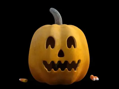 Halloween pumpkins and candles Low-poly 3D model