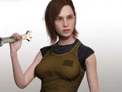 Sabrina- Realistic Woman with Repairman cloth Low-poly 3D model