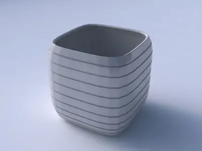 Vase quadratic stumpy with hard horizontal dents 3D print model