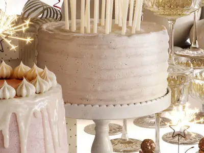 Birthday Holiday Decoration with cakes and balloons and gifts 3D model