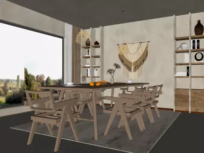 B restaurant dining table and chairs 3D model