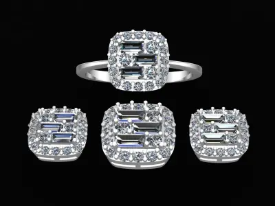 Diamond Solitaire Baguette Ring 3D print model order