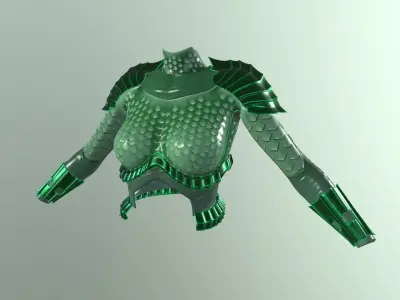 stylized female fantasy green armor Low-poly 3D model
