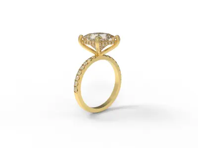 Engagement Ring Princess Cut Center Diamond 3D print model