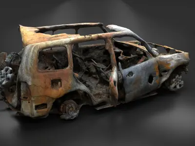 Destroyed and burnt civil car Photoscan PBR Game Ready Low-poly 3D model