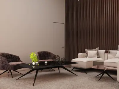 Mid-century interior scene 3D model 3D model
