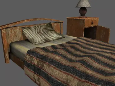 Old Bed Lamp and Bedside Table Pack Free low-poly 3D model