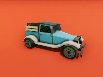 Pickup Truck with Barrels Low-poly 3D model