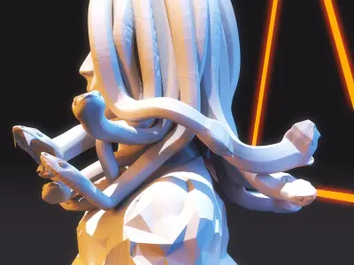 Medusa Sculpture Low Poly  Low-poly 3D model