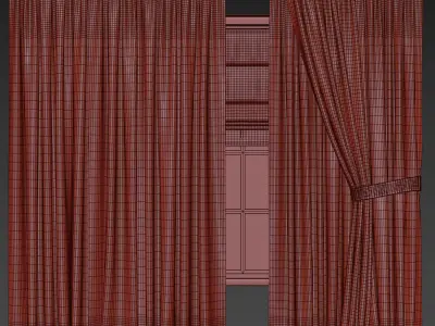 Soft Linen  Sheer Drapes with Roman Blind 3D model
