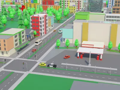 Cartoon City Low-poly 3D model buy