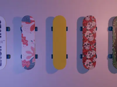 skateboard  5 skateboard in 1 file  Low-poly 3D model
