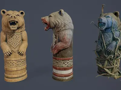 Totem Pole Bear PBR Low-poly 3D model