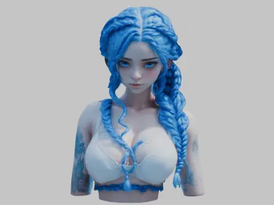 Busty Young Anime Girls Realistic Body Bust 4 High-Quality Pack Low-poly 3D model