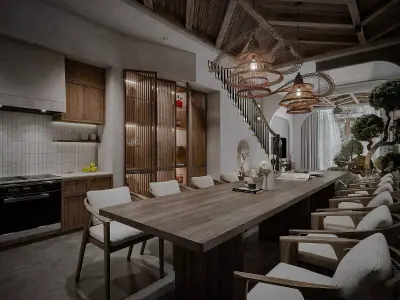 Livingroom and Kitchen 3D model