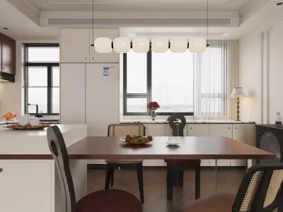 French style living room and kitchen 3D model